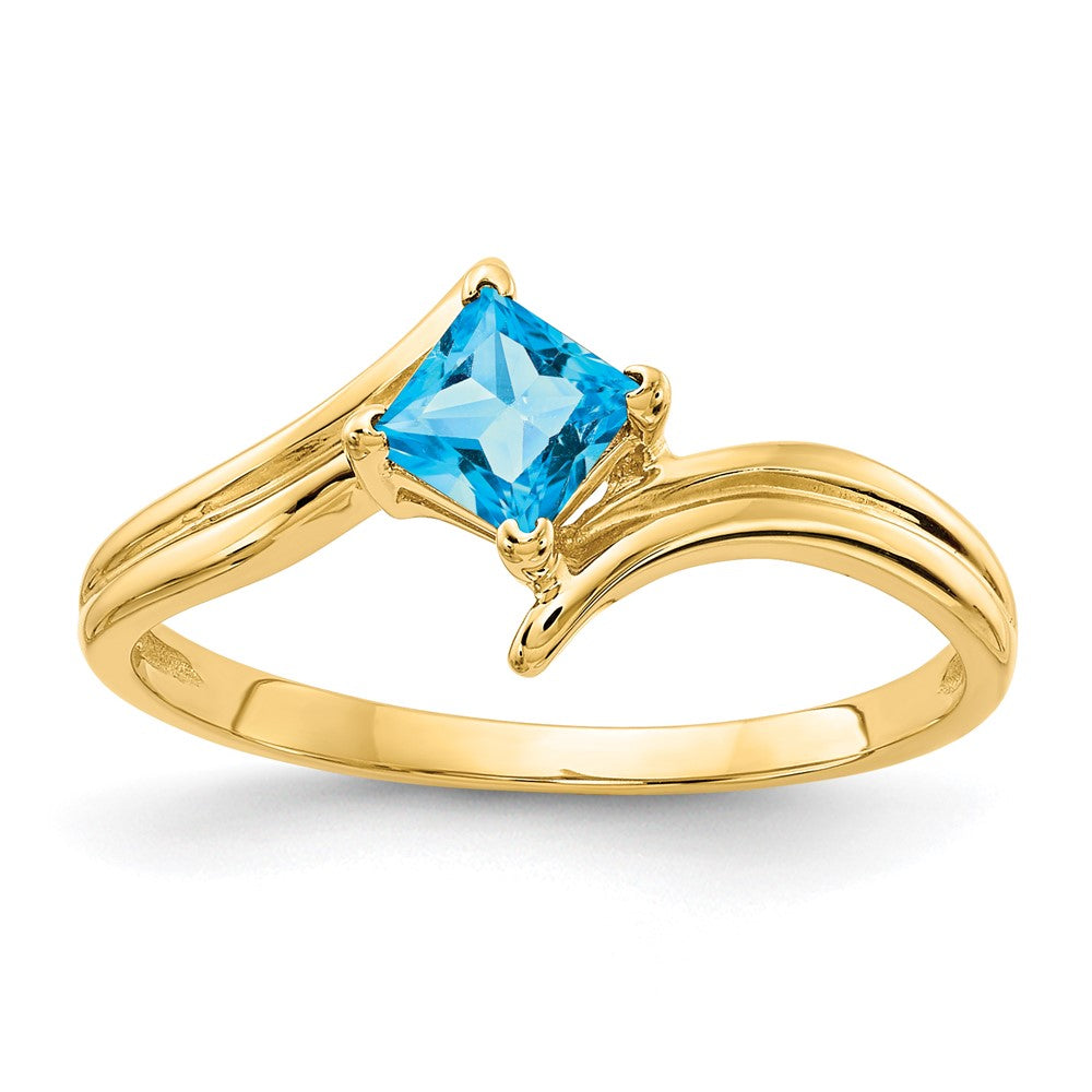 14k 4mm Princess Cut Blue Topaz ring