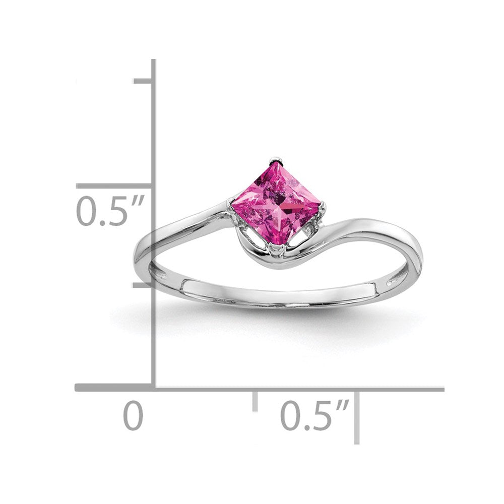 14k White Gold 4mm Princess Cut Pink Sapphire ring