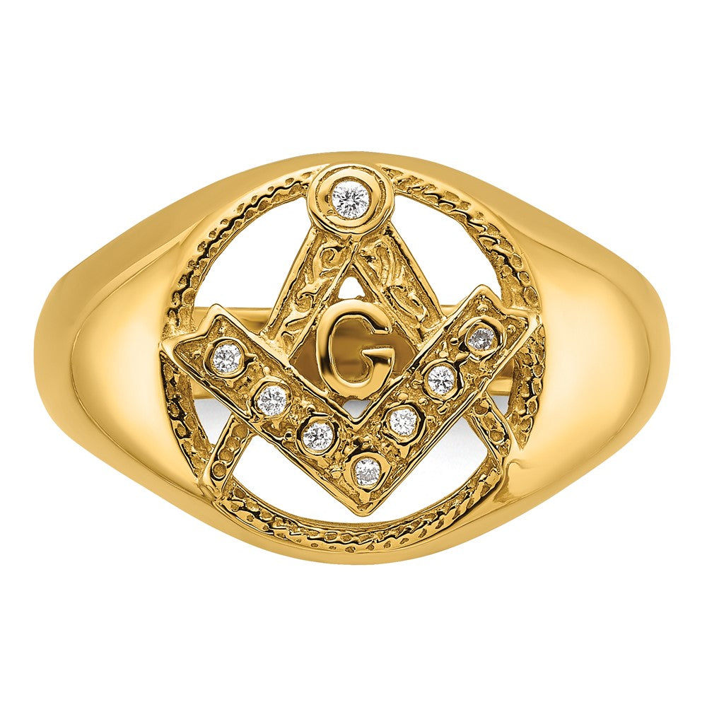 14k Men's Polished and Textured AAA Quality Diamond Masonic Ring