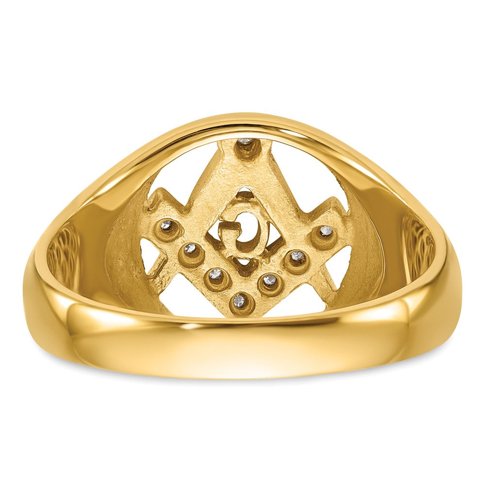 14k Men's Polished and Textured AAA Quality Diamond Masonic Ring