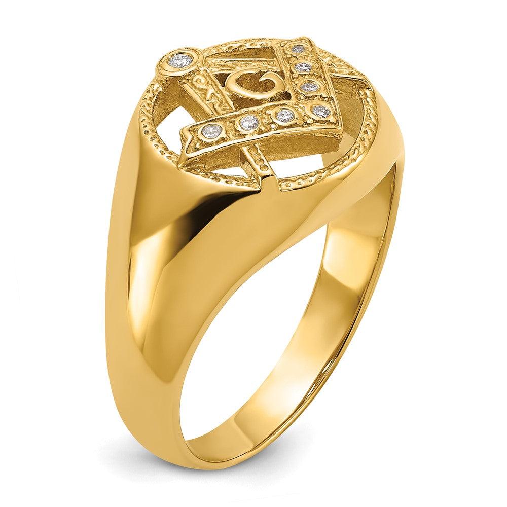 14k Men's Polished and Textured A Quality Diamond Masonic Ring