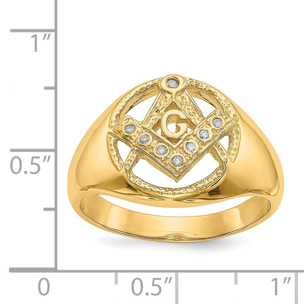 14k Men's Polished and Textured VS Quality Diamond Masonic Ring