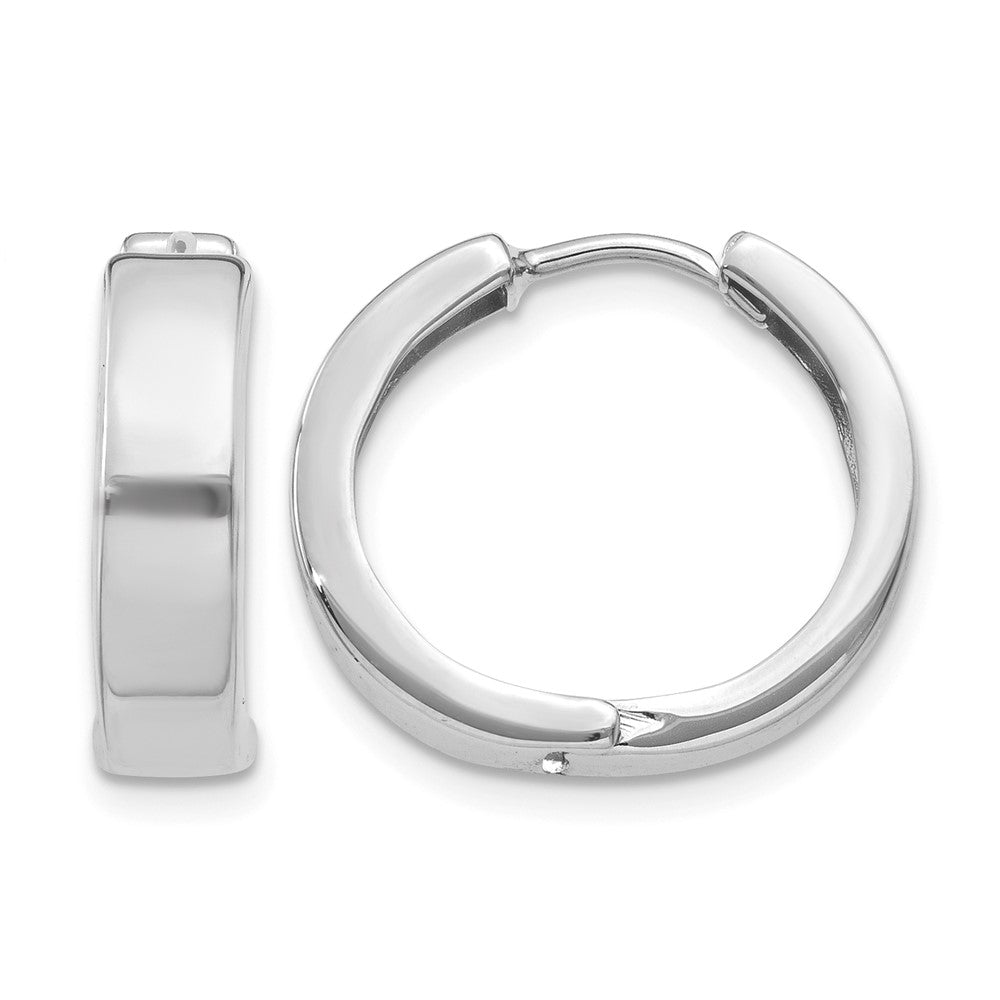 14k White Gold Round Hinged Hoop Earrings