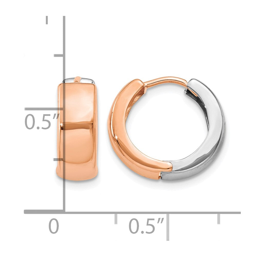 14k Two-tone White and Rose Gold Hinged Hoop Earrings