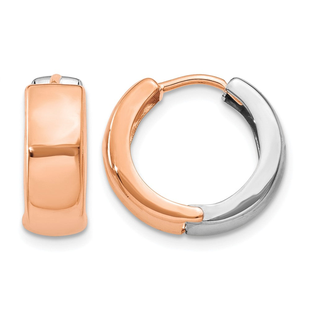 14k Two-tone White and Rose Gold Hinged Hoop Earrings