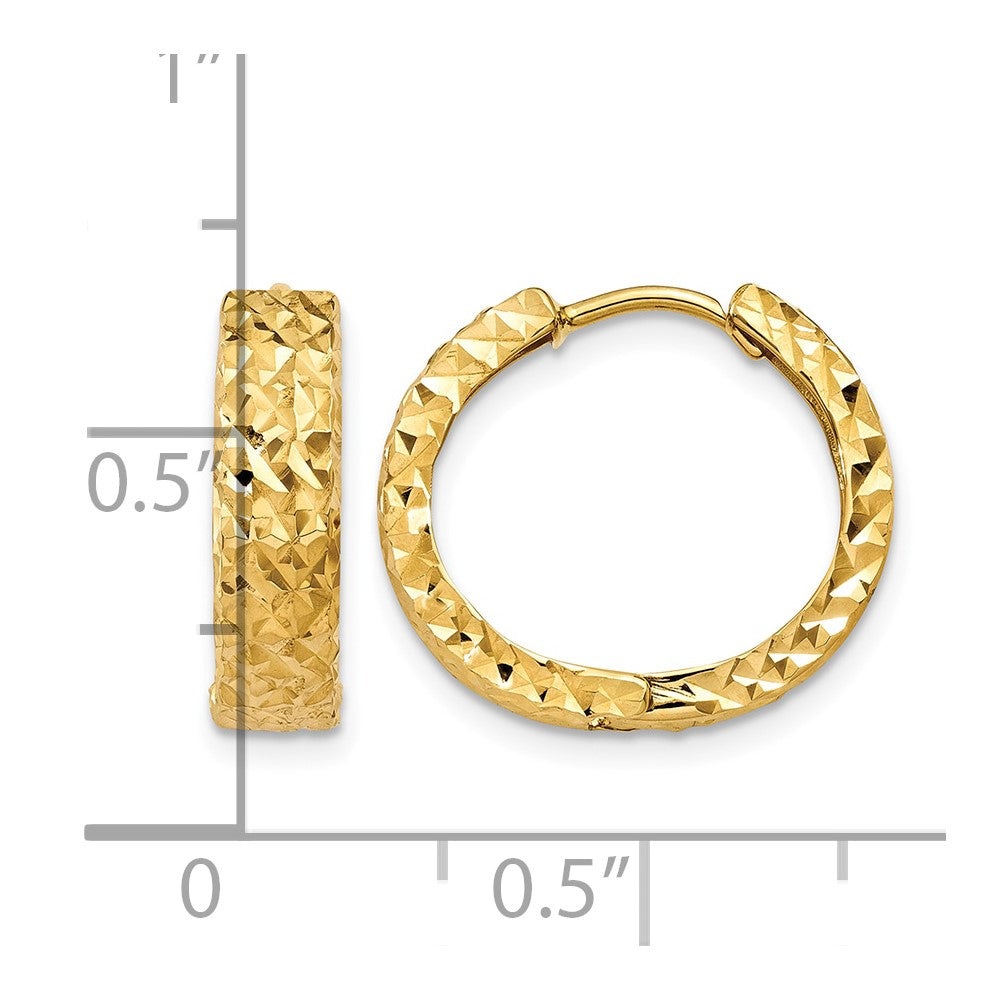14k Diamond-cut Hinged Hoop Earrings