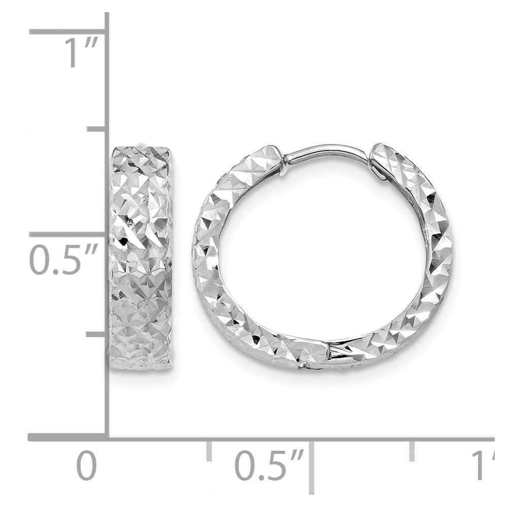 14k White Gold Diamond-cut Hinged Hoop Earrings