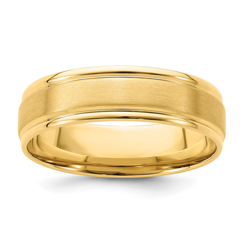 14k Yellow Gold Heavy Comfort Fit Brush Satin Fancy Band