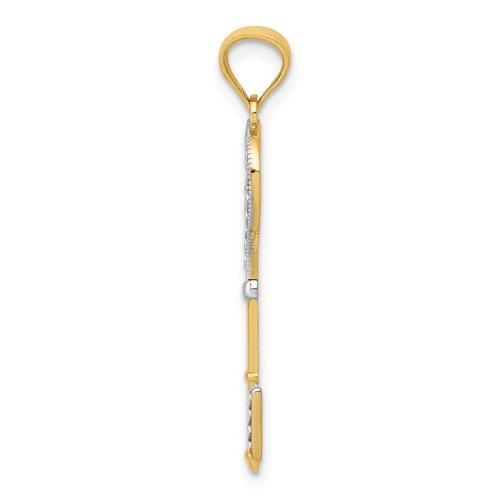 14K w/White Rhodium Polished Heart Key Charm