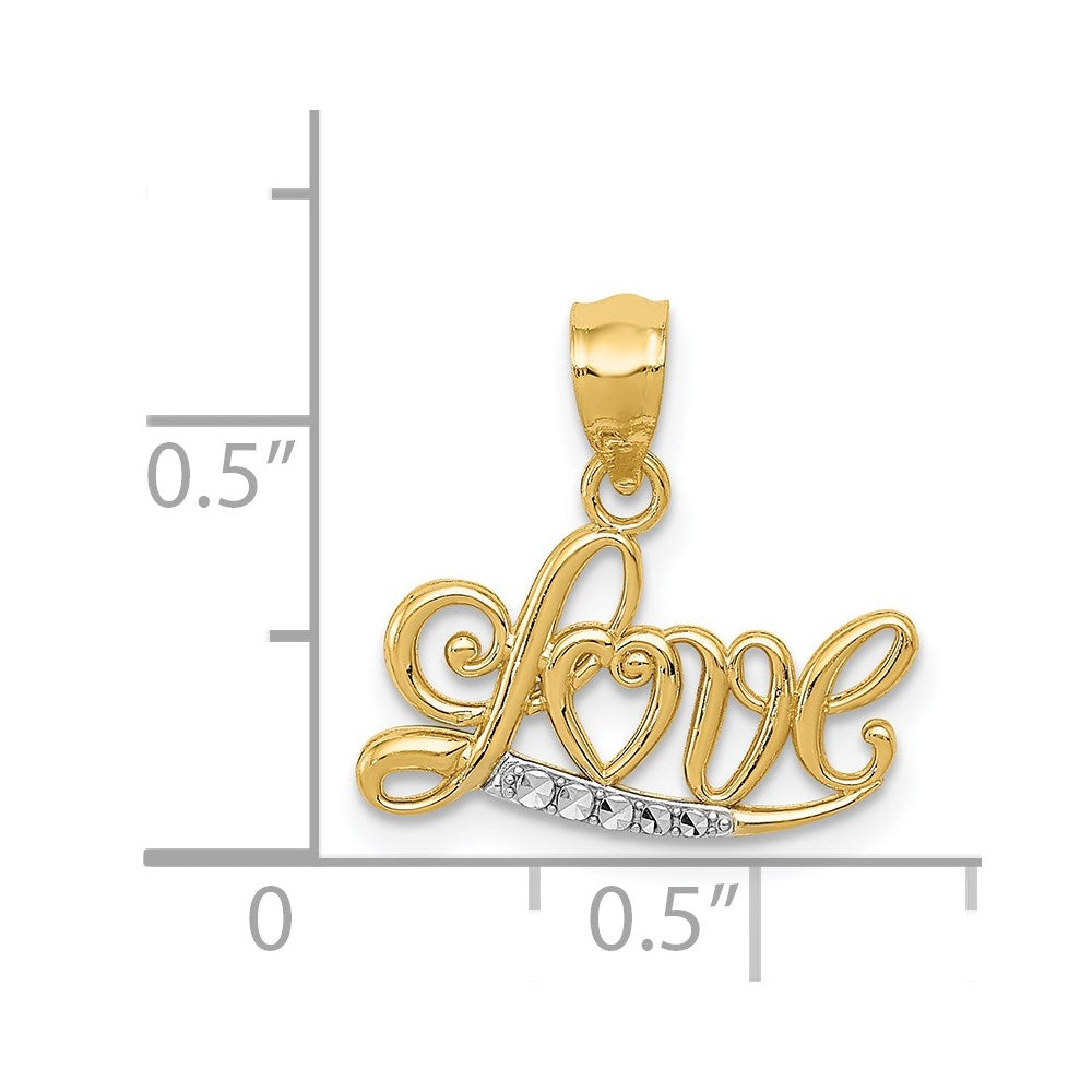 14k w/Rhodium Diamond-cut LOVE Pendant