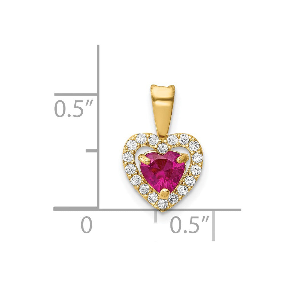 14K Polished Red and Clear CZ Heart Pendant