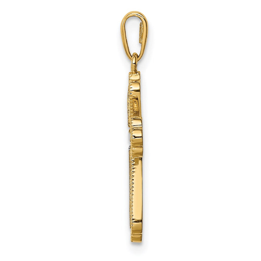 14K w/White Rhodium CZ Cross Pendant