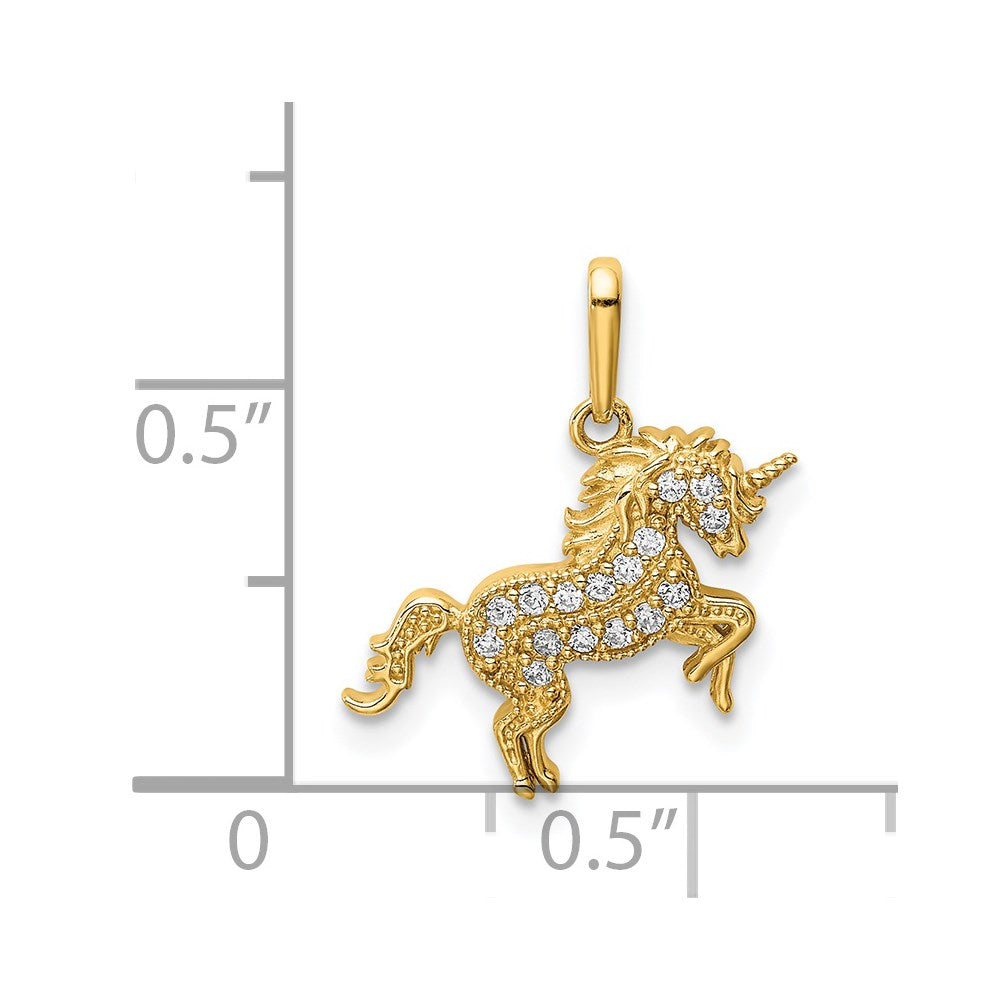 14K Rearing Unicorn CZ Pendant