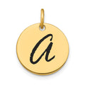 14k Polished Black Enamel Letter A Initial Disk Charm
