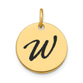 14k Polished Black Enamel Letter W Initial Disk Charm