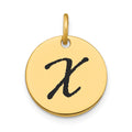 14k Polished Black Enamel Letter X Initial Disk Charm