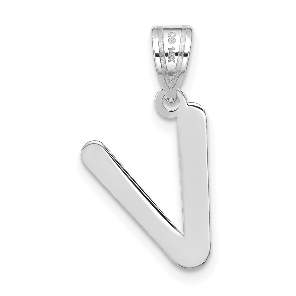 14kw Polished Bubble Letter V Initial Pendant