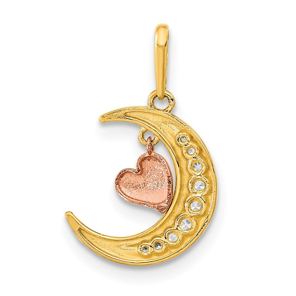 14K Two-tone CZ Moon Heart Pendant