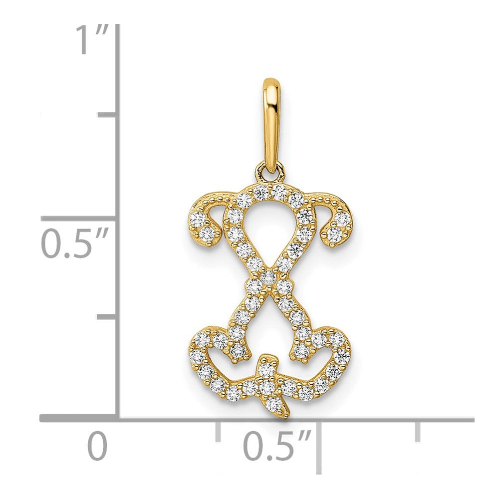 14K Polished CZ Puppy Sitting Outline Pendant