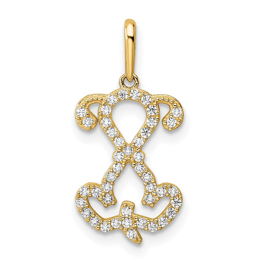 14K Polished CZ Puppy Sitting Outline Pendant