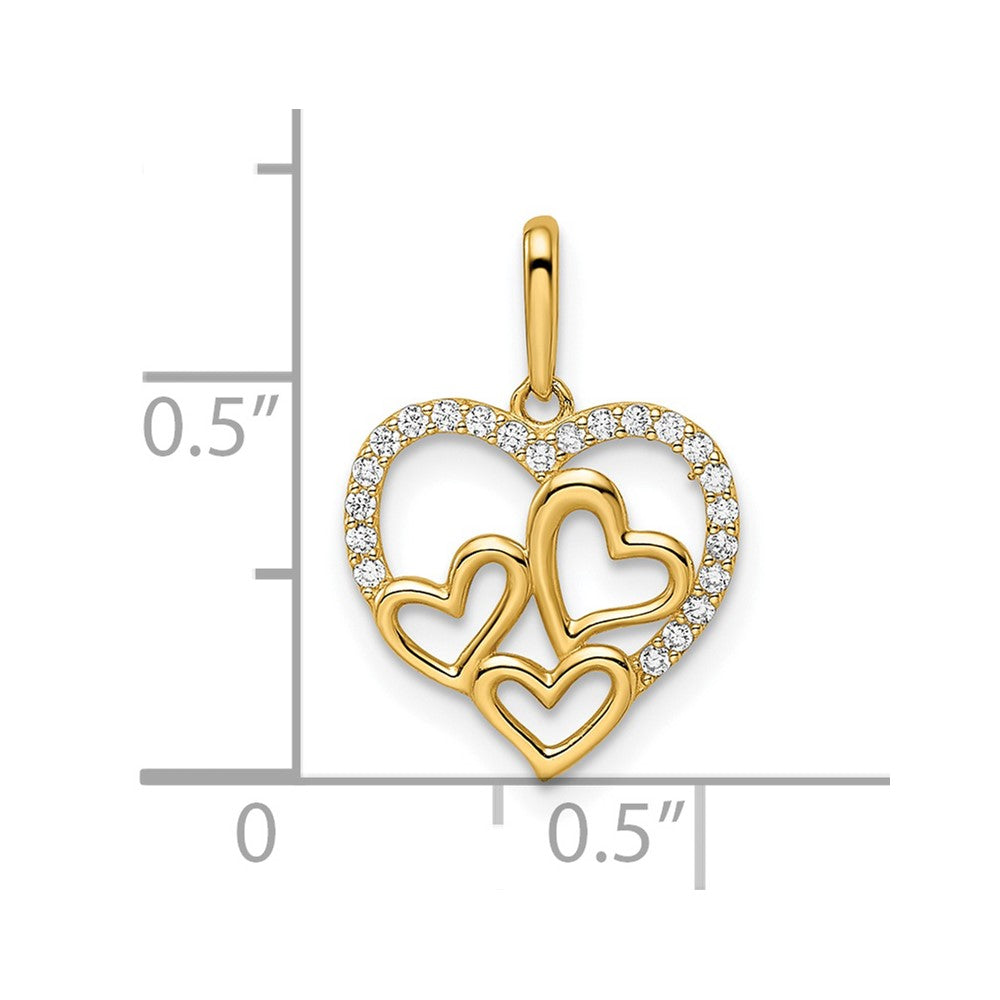 14k CZ Hearts Pendant