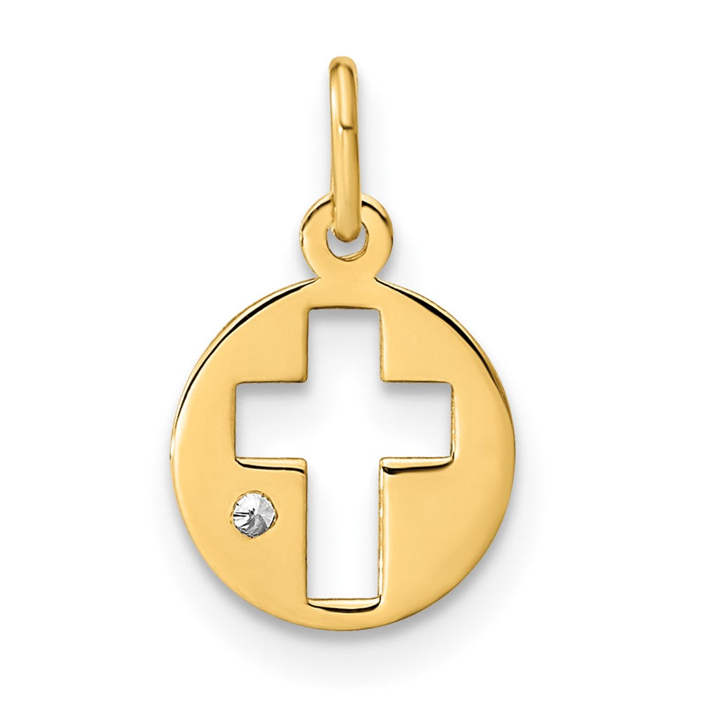 14K Polished CZ Circle Cross Pendant