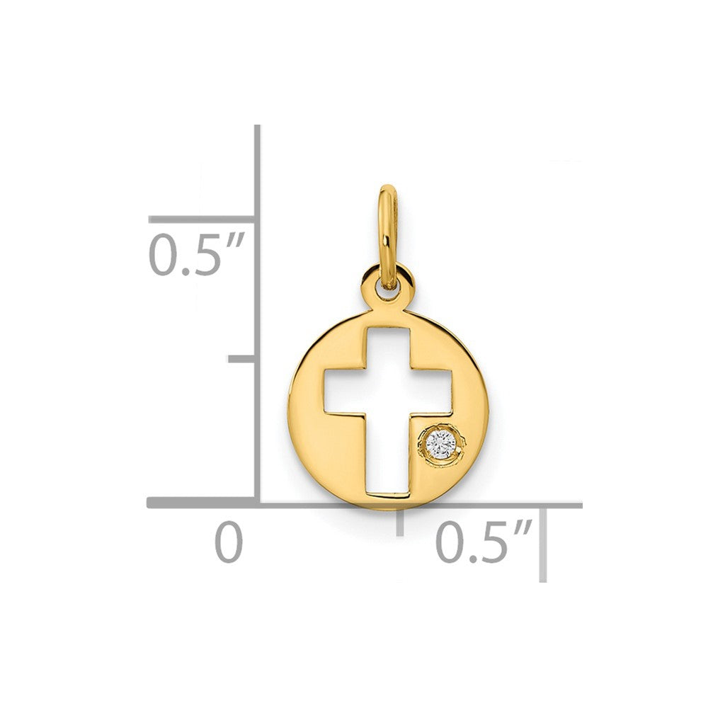 14K Polished CZ Circle Cross Pendant