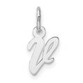 14k White Gold Small Script Letter V Initial Charm