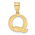 14k Polished Etched Letter Q Initial Pendant