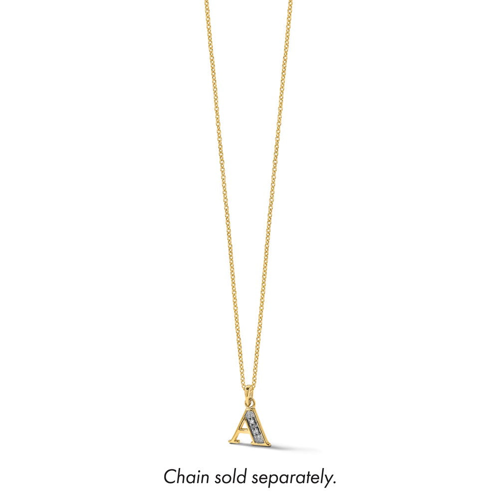 14K with Rhodium Diamond Letter A Initial Pendant