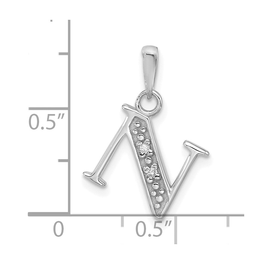 14K White Gold Diamond Letter N Initial Pendant