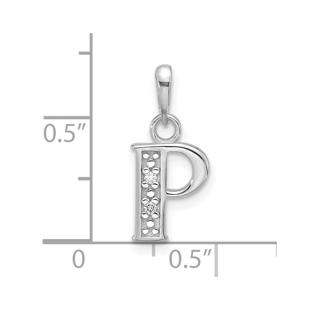14K White Gold Diamond Letter P Initial Pendant