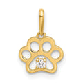 14k Polished CZ Paw Print Pendant