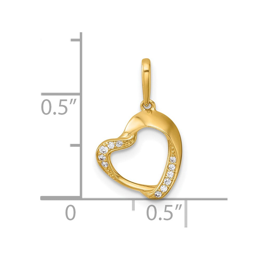 14k Polished CZ Fancy Open Heart Pendant