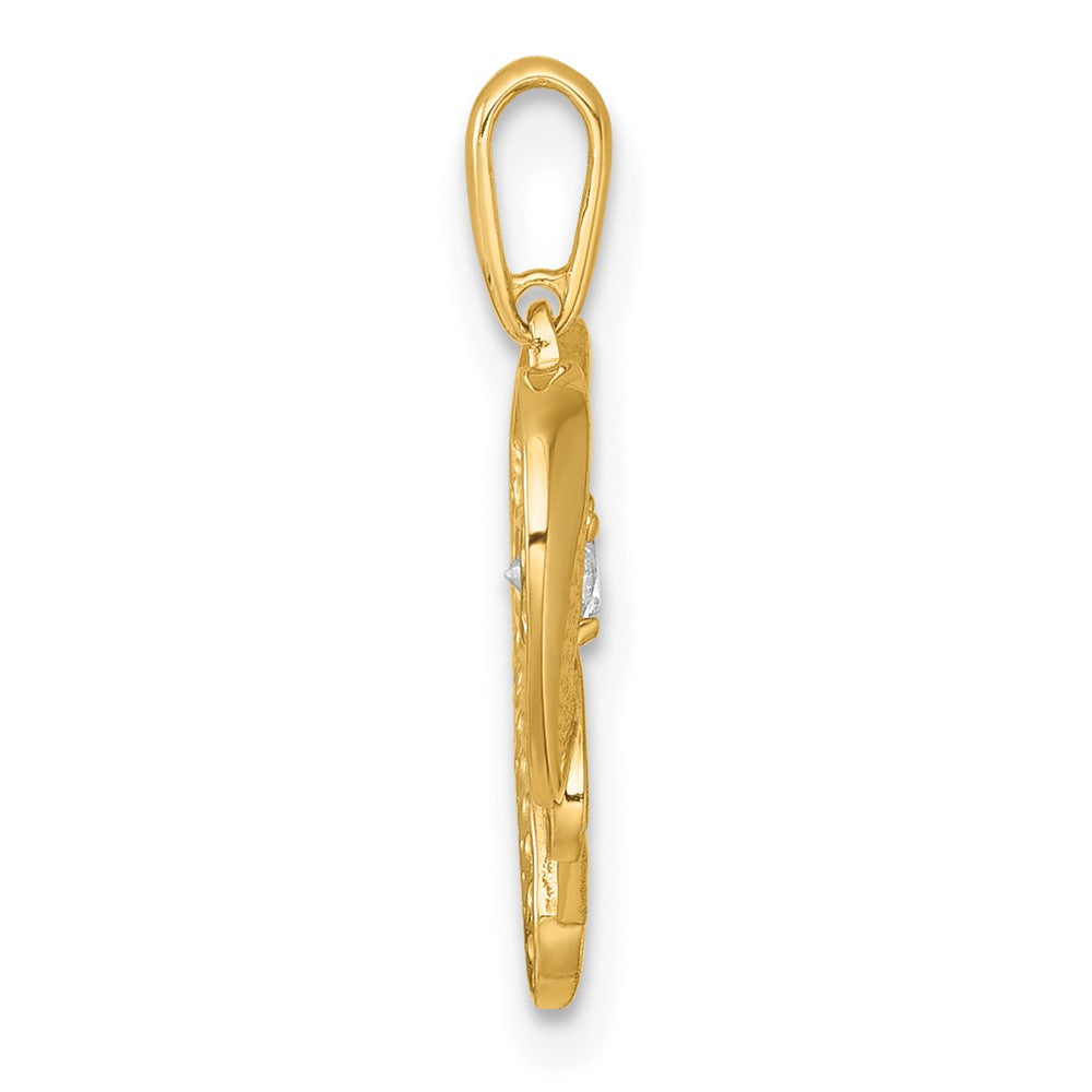 14k Polished CZ Mom Heart Charm