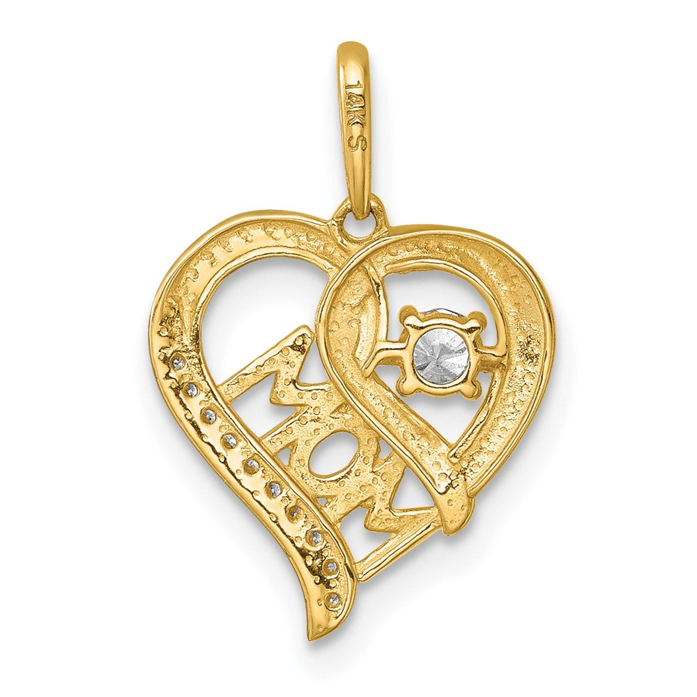 14k Polished CZ Mom Heart Charm