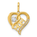 14k Polished CZ Mom Heart Charm