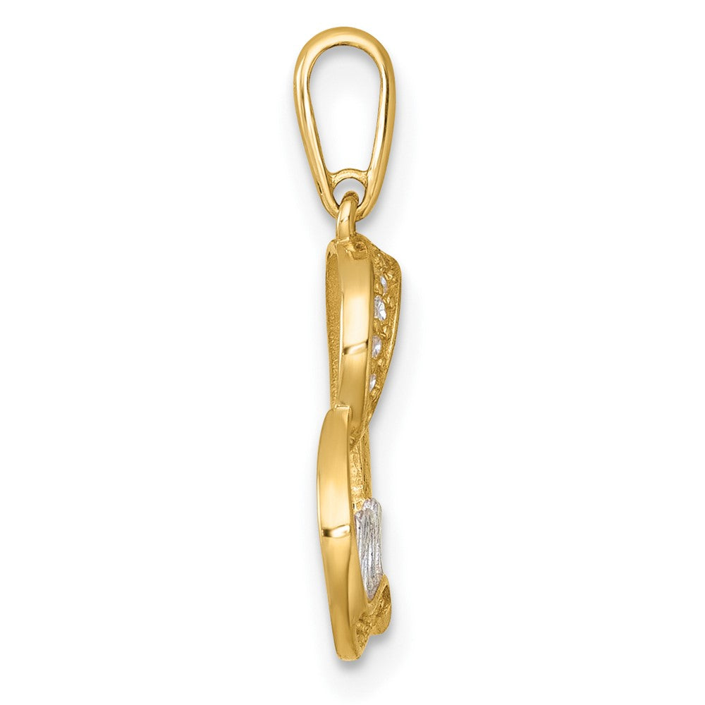 14k and Rhodium-Plated Polished CZ Mom Heart Pendant