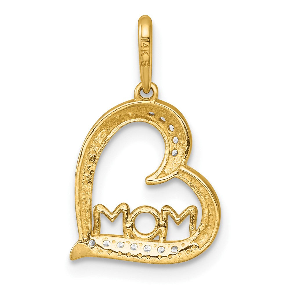 14k and Rhodium-Plated Polished CZ Mom Heart Pendant