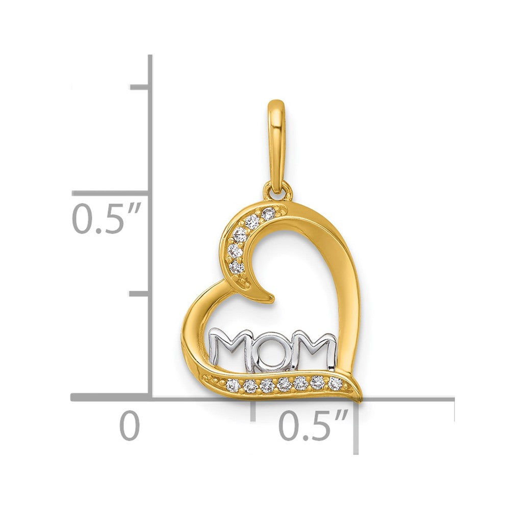 14k and Rhodium-Plated Polished CZ Mom Heart Pendant