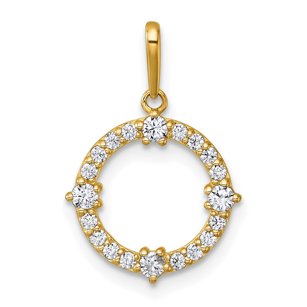 14k Polished CZ Circle Pendant