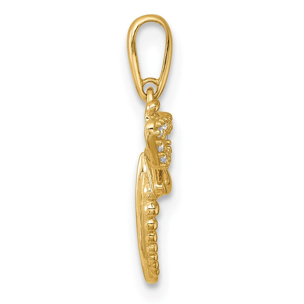 14k Polished and Beaded CZ Dragonfly Pendant