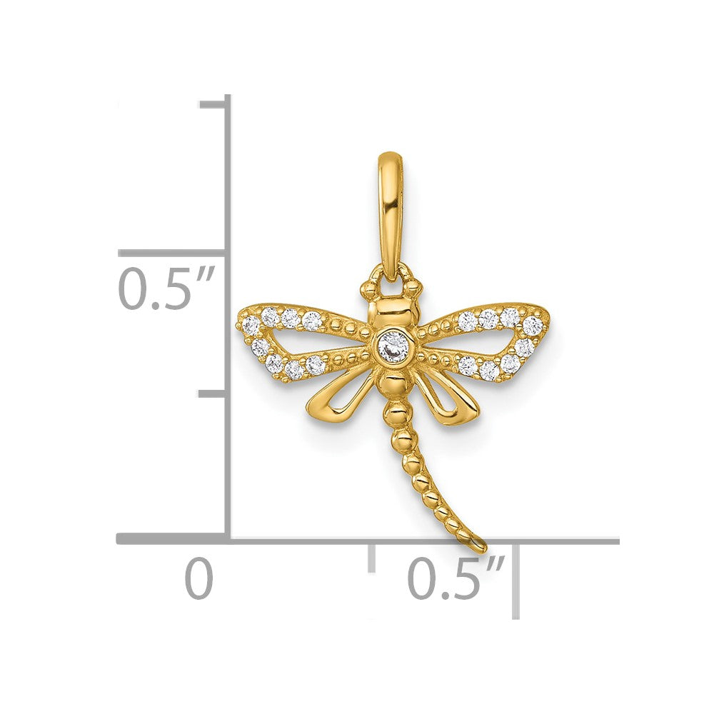 14k Polished and Beaded CZ Dragonfly Pendant