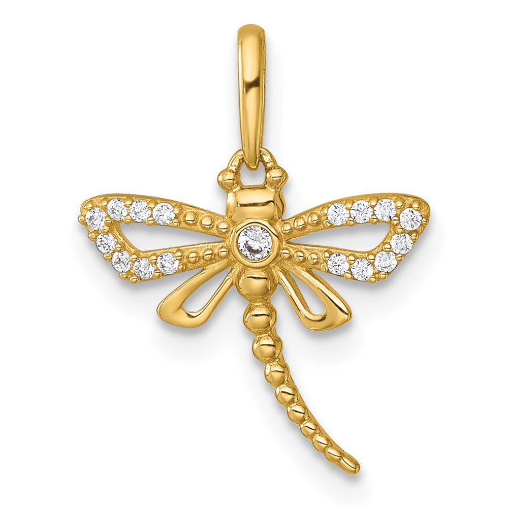 14k Polished and Beaded CZ Dragonfly Pendant