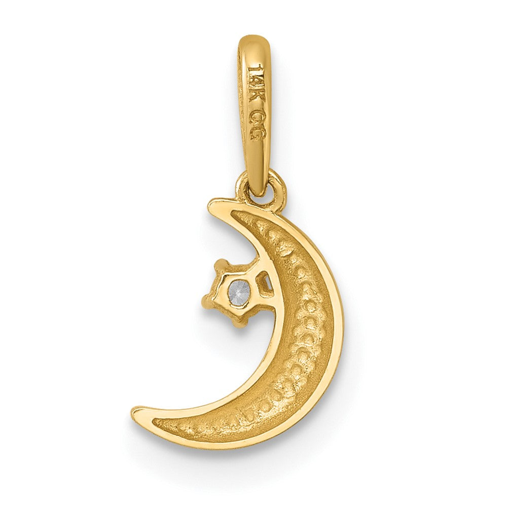 14k Polished CZ Moon Pendant
