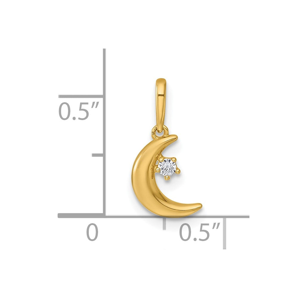 14k Polished CZ Moon Pendant