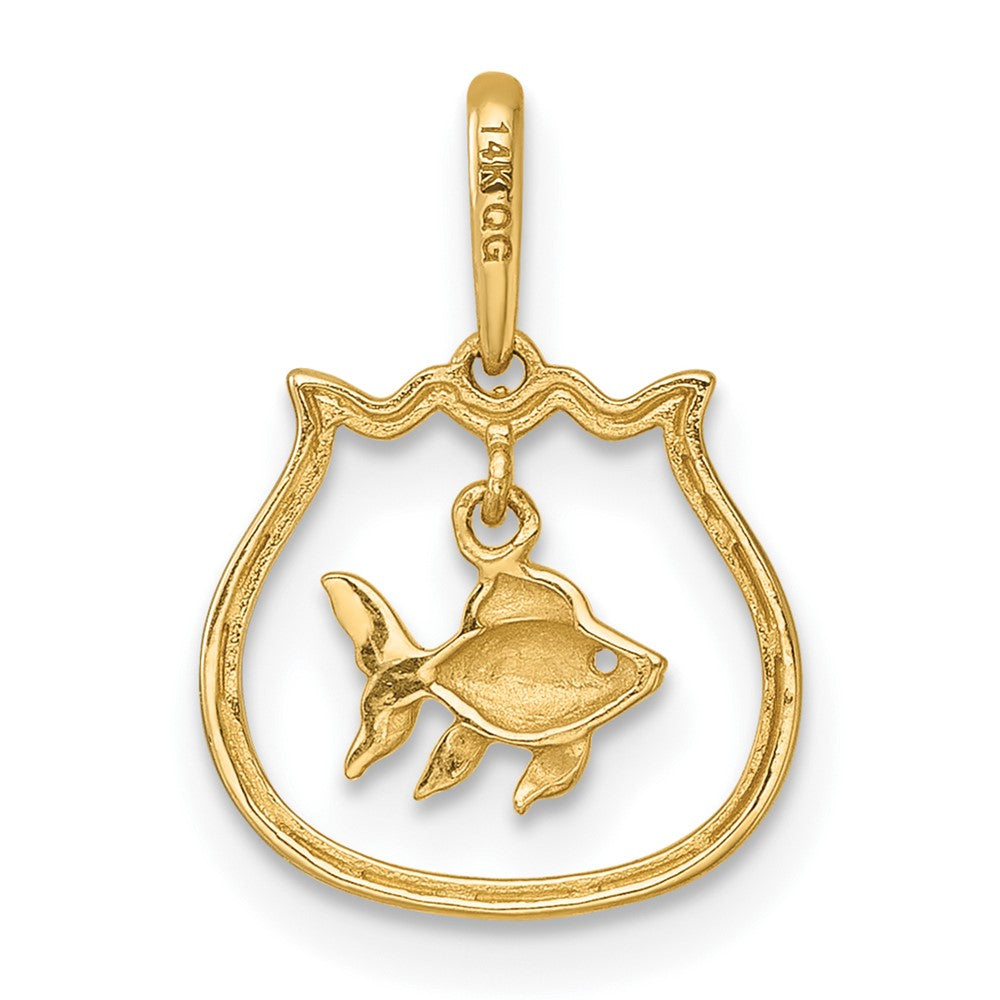 14k Polished Fish Bowl with Dangling Fish Pendant