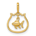 14k Polished Fish Bowl with Dangling Fish Pendant