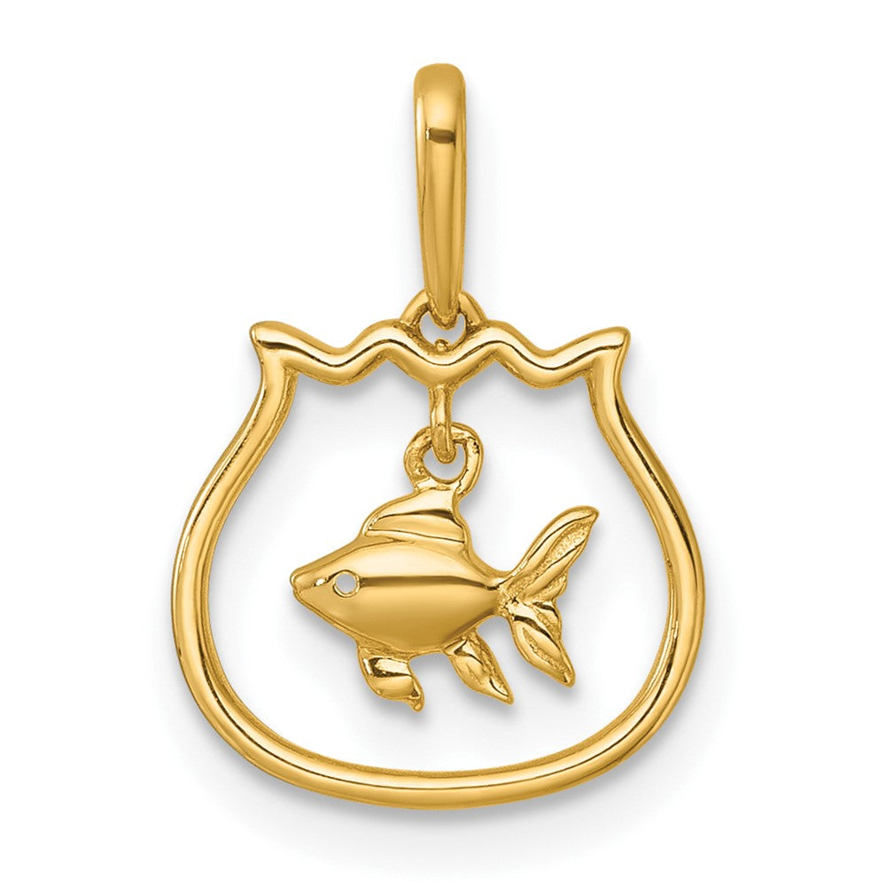 14k Polished Fish Bowl with Dangling Fish Pendant