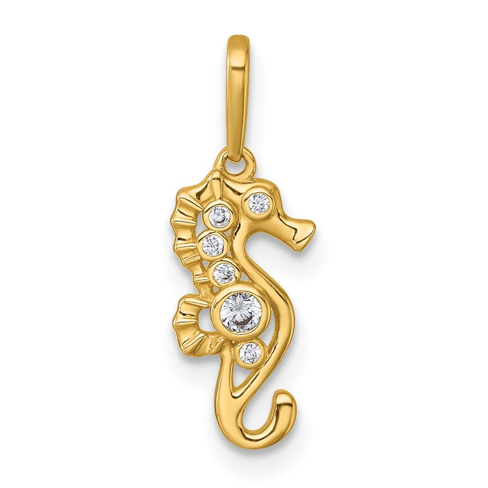 14k Polished CZ Seahorse Pendant